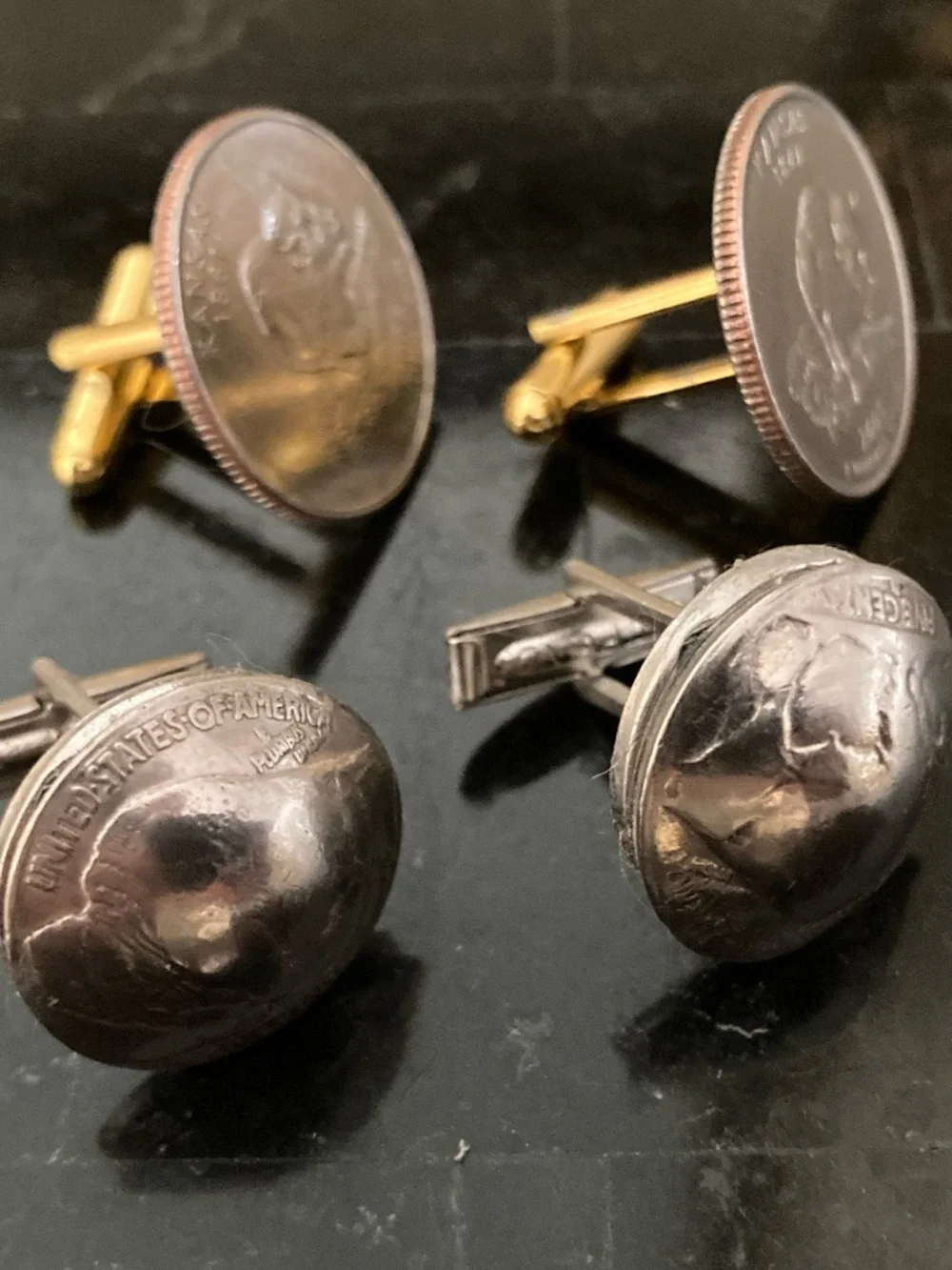 American Buffalo Coin Cufflinks Set Buffalo Nickel & 2005 Kansas Quarter Pairs